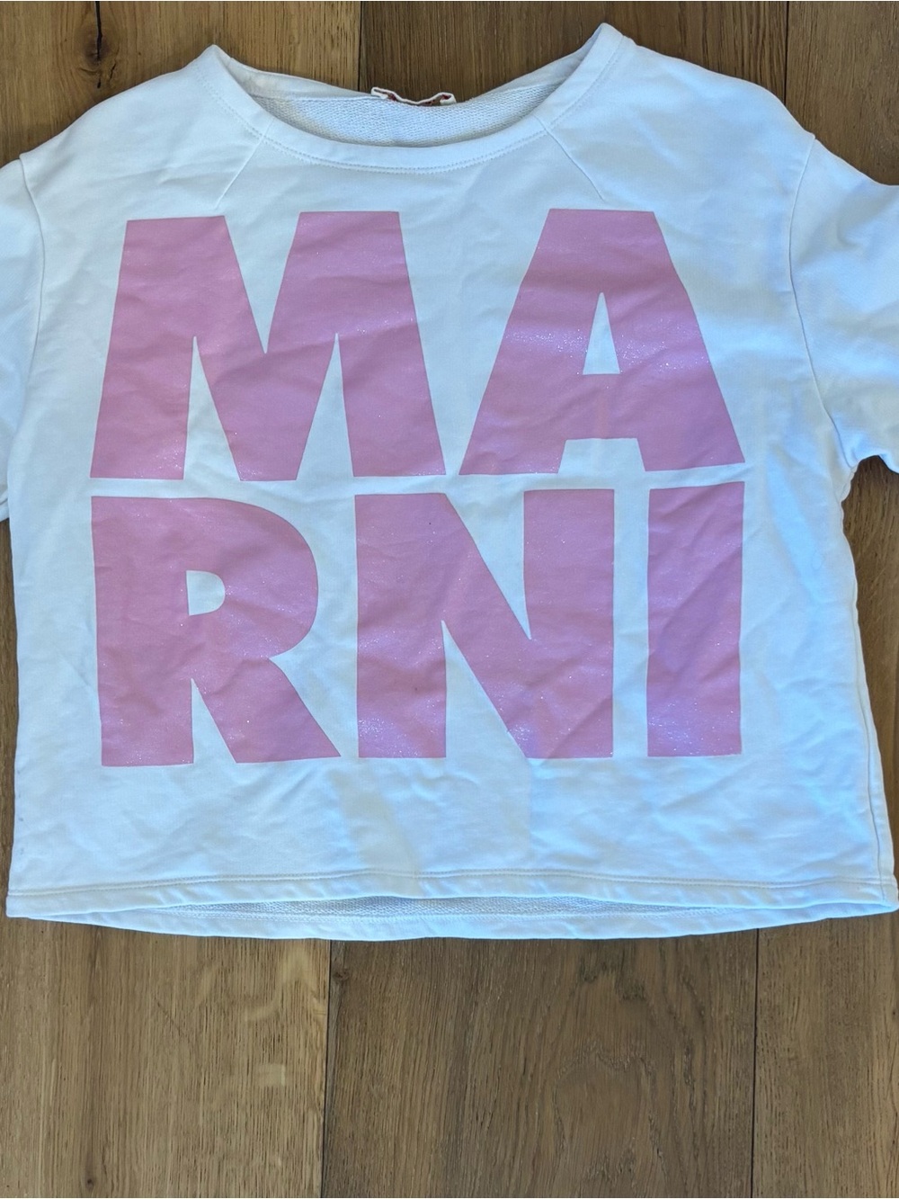 Marni Kids White Tee with Large Pink Logo Block Letters